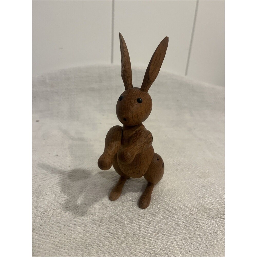 Kay Bojesen Articulated Figurine Wood Rabbit Denmark ca 5 1/2" FLAWS - READ BLUE